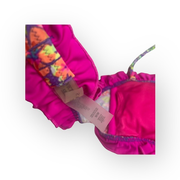 Victoria’s Secret Swim 𑁍 Floral Ruffle Bandeau 2 Piece Bikini Set 𑁍 Fuchsia M - Picture 11 of 16